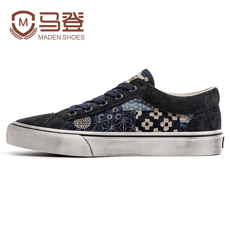 Maden Retro canvas shoes, cashew flower board shoes, trendy antique printed low cut casual student shoes