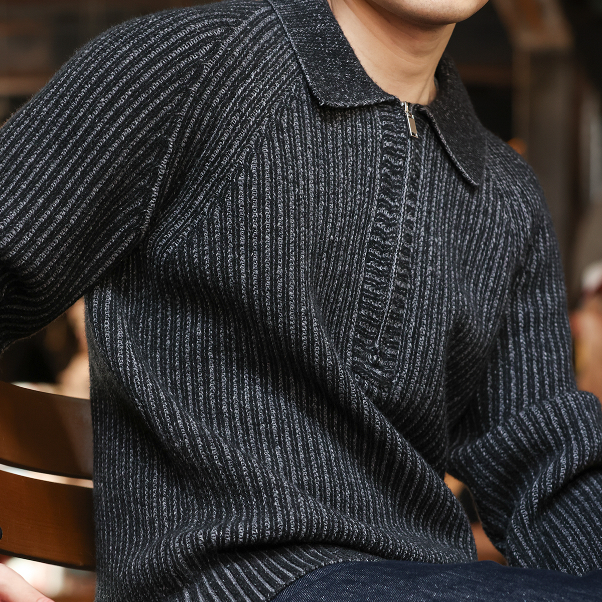 American Retro 860g Heavy-Duty Half Zip Men'S Raglan Sleeve Knitted Polo Shirt