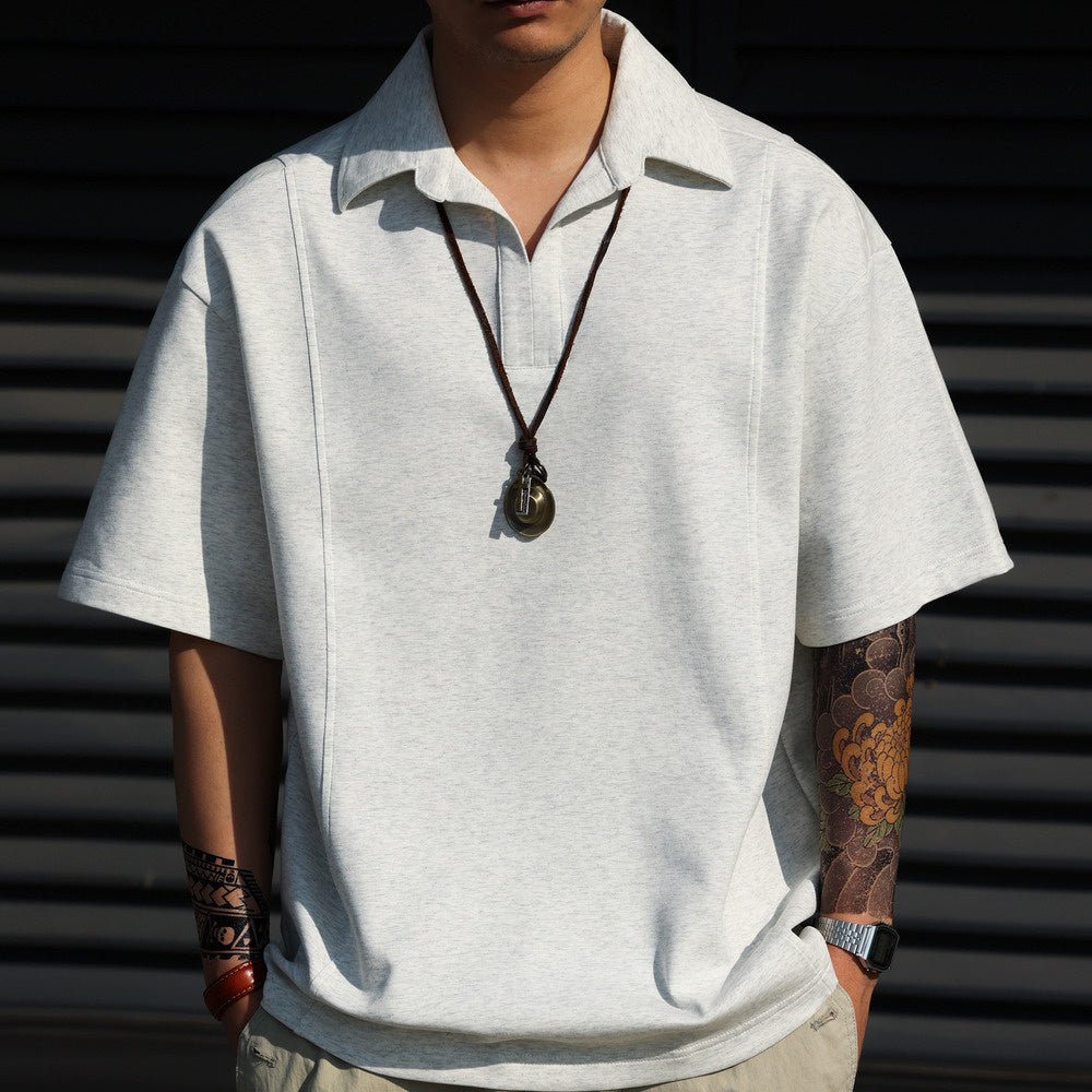 American retro men's gray casual short sleeved polo shirt