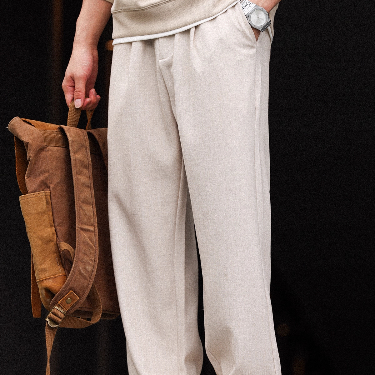 American 280g Imitation Linen Straight Leg Men'S Three-Dimensional Casual Trousers