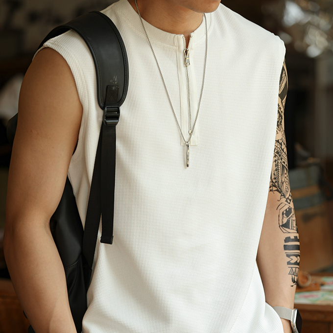 American casual half zipper men's 260g sports and fitness vest