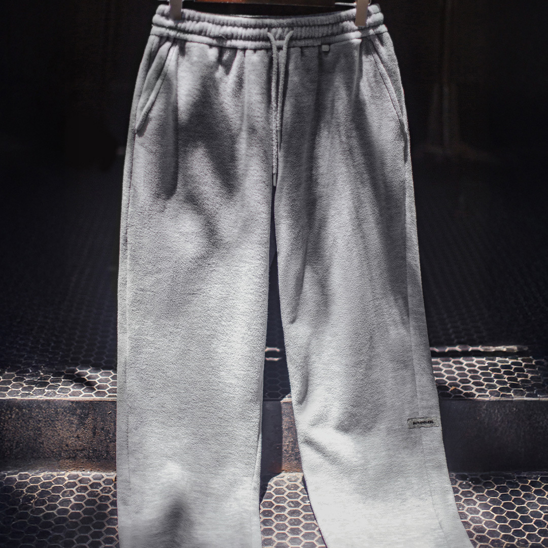 American Casual Gray Fleece With Fleece Straight Leg Elastic Waistband And Ankle Long Pants
