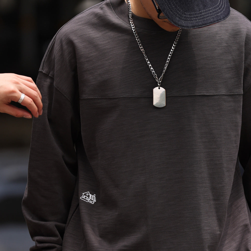 Casual 300g bamboo yarn long sleeved T-shirt with men's texture splicing design embroidered base shirt