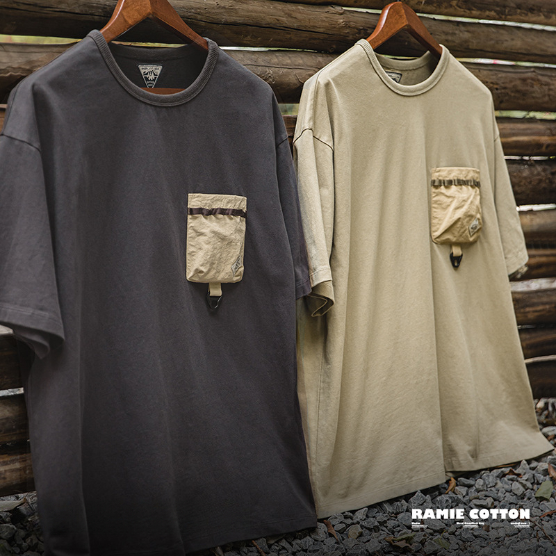 Maden casual outdoor functional style pure cotton pocket contrasting short sleeved T-shirt