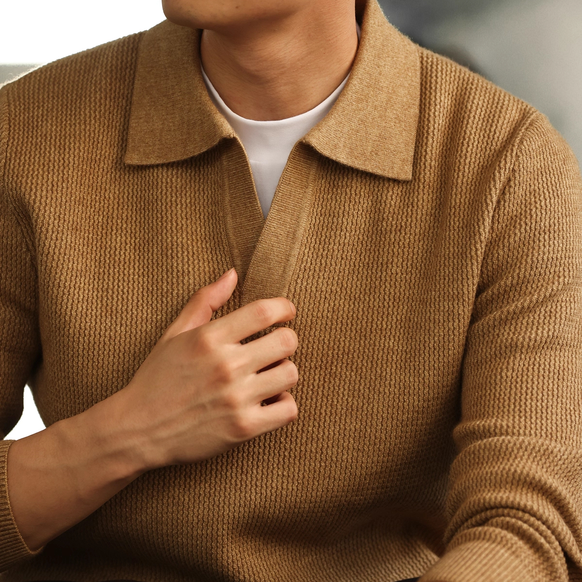 American Retro Seagull Collar Knitted Men'S Polo Shirt