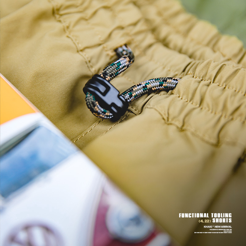 Maden style washed straight drawstring shorts with loose and cool feel, large pockets, functional casual pants