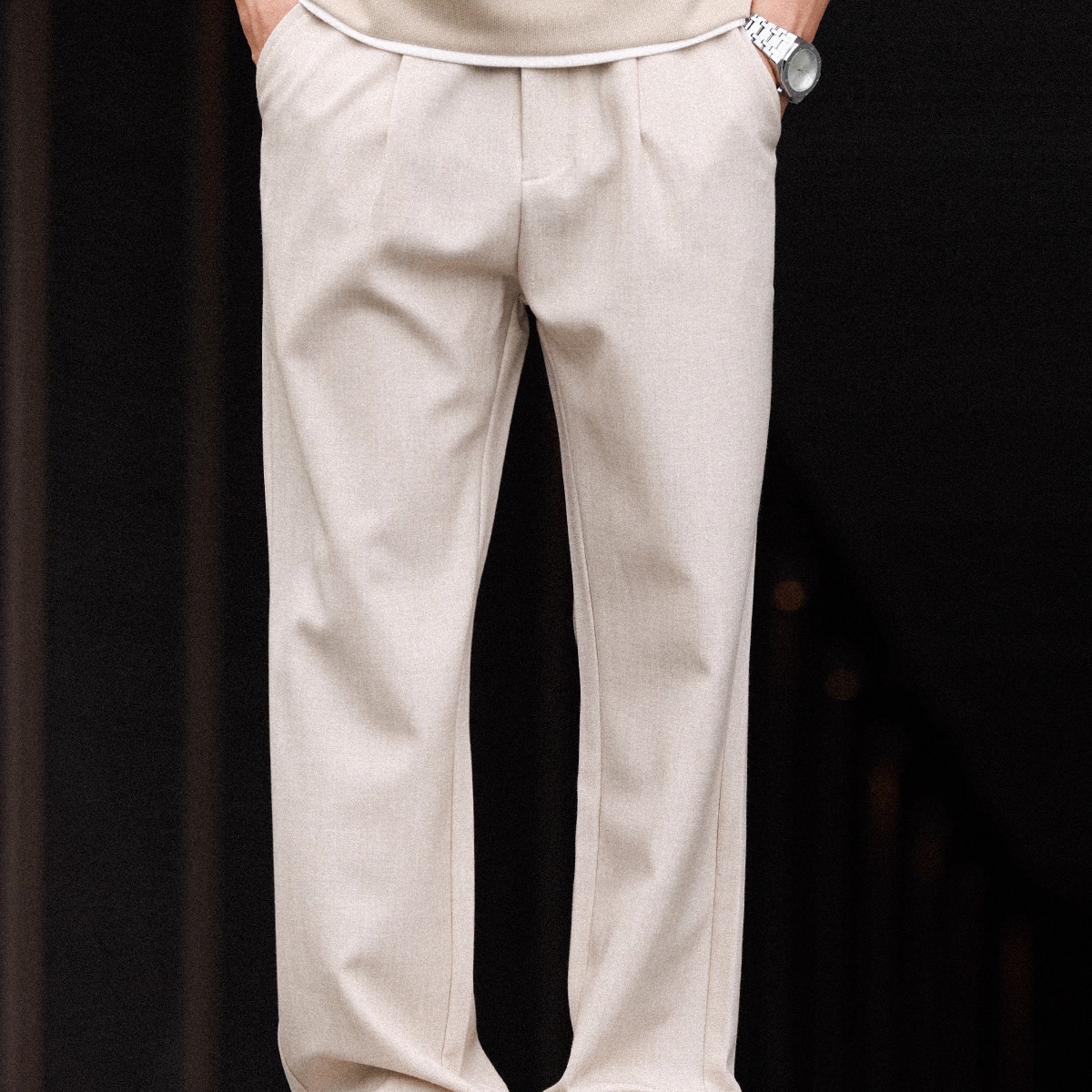 American 280g Imitation Linen Straight Leg Men'S Three-Dimensional Casual Trousers