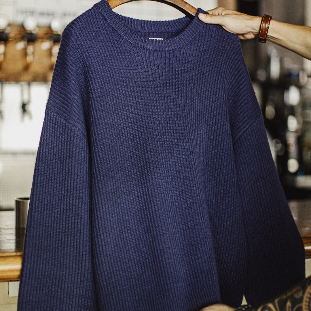 American Blue Pit Stripe Round Neck Pullover With Hanging Stripe Top