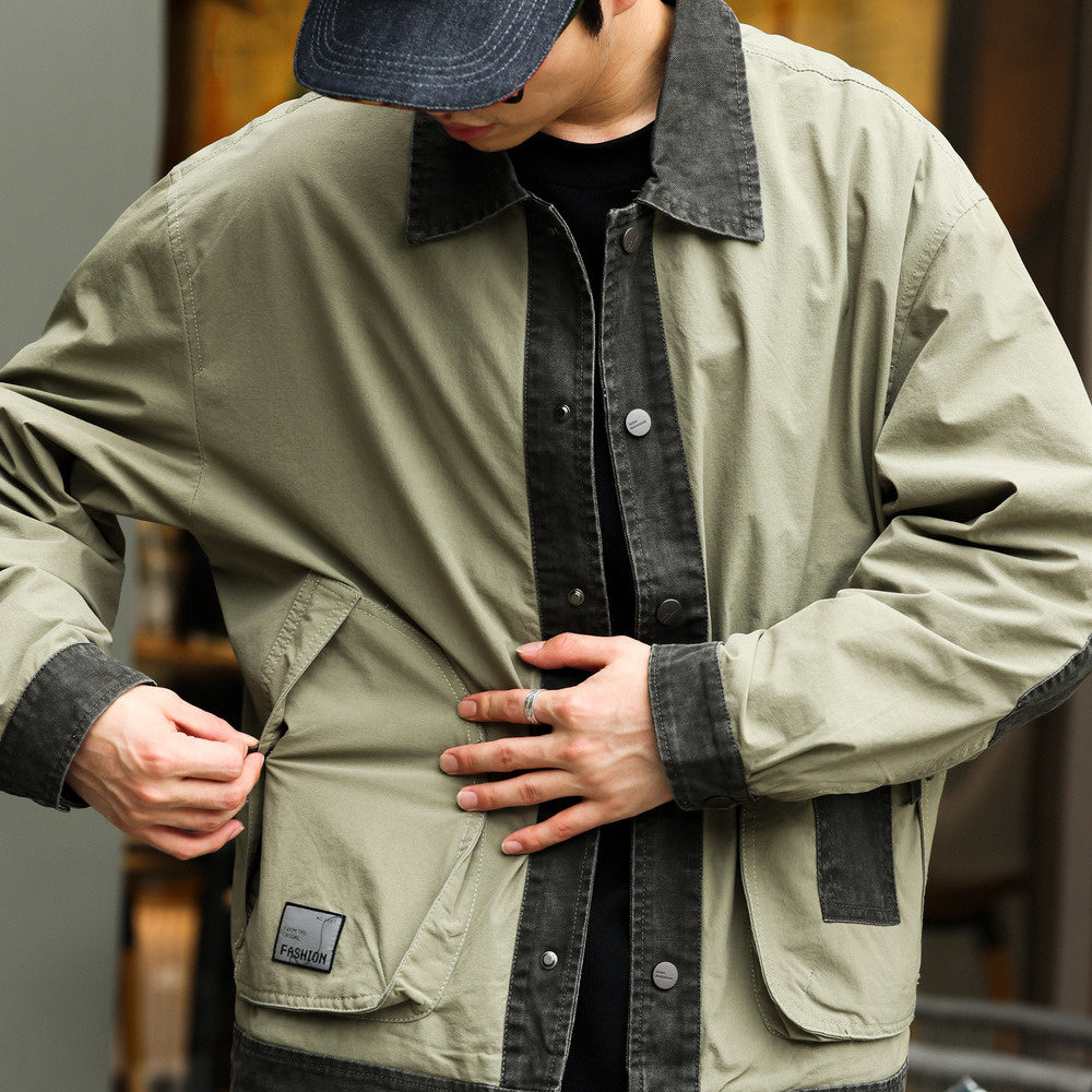 G9 Harrington Jacket with Contrast Splicing Collar and Motorcycle Cleanfit Coat
