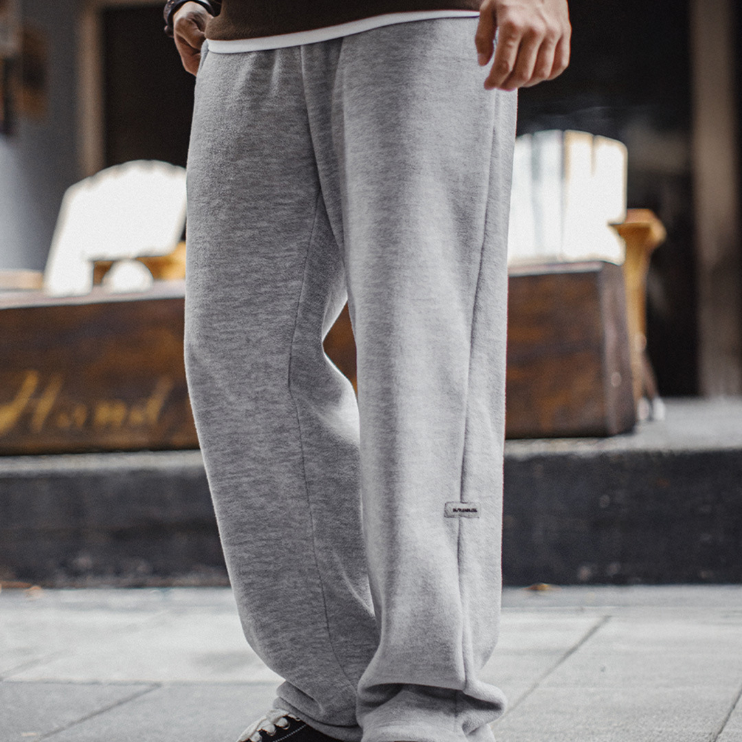 American Casual Gray Fleece With Fleece Straight Leg Elastic Waistband And Ankle Long Pants