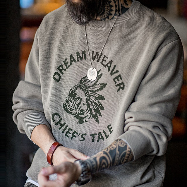 Maden Vintage Faux Linen Letter Clashing Sweater Ami Clicker Pullover Crew Neck Knit Sweater