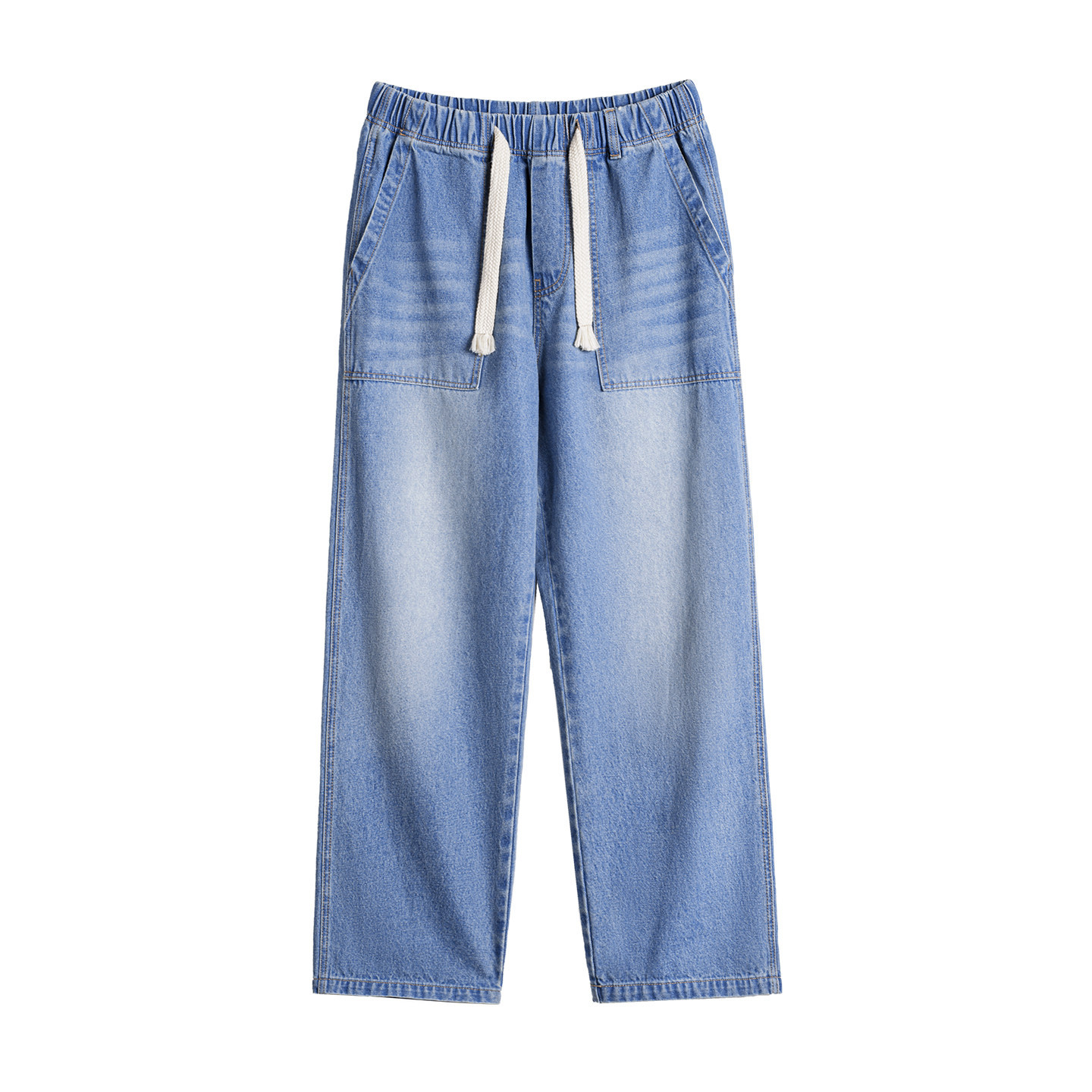 American Baker Washed Denim Wide Leg Drawstring Straight Leg Casual Jeans