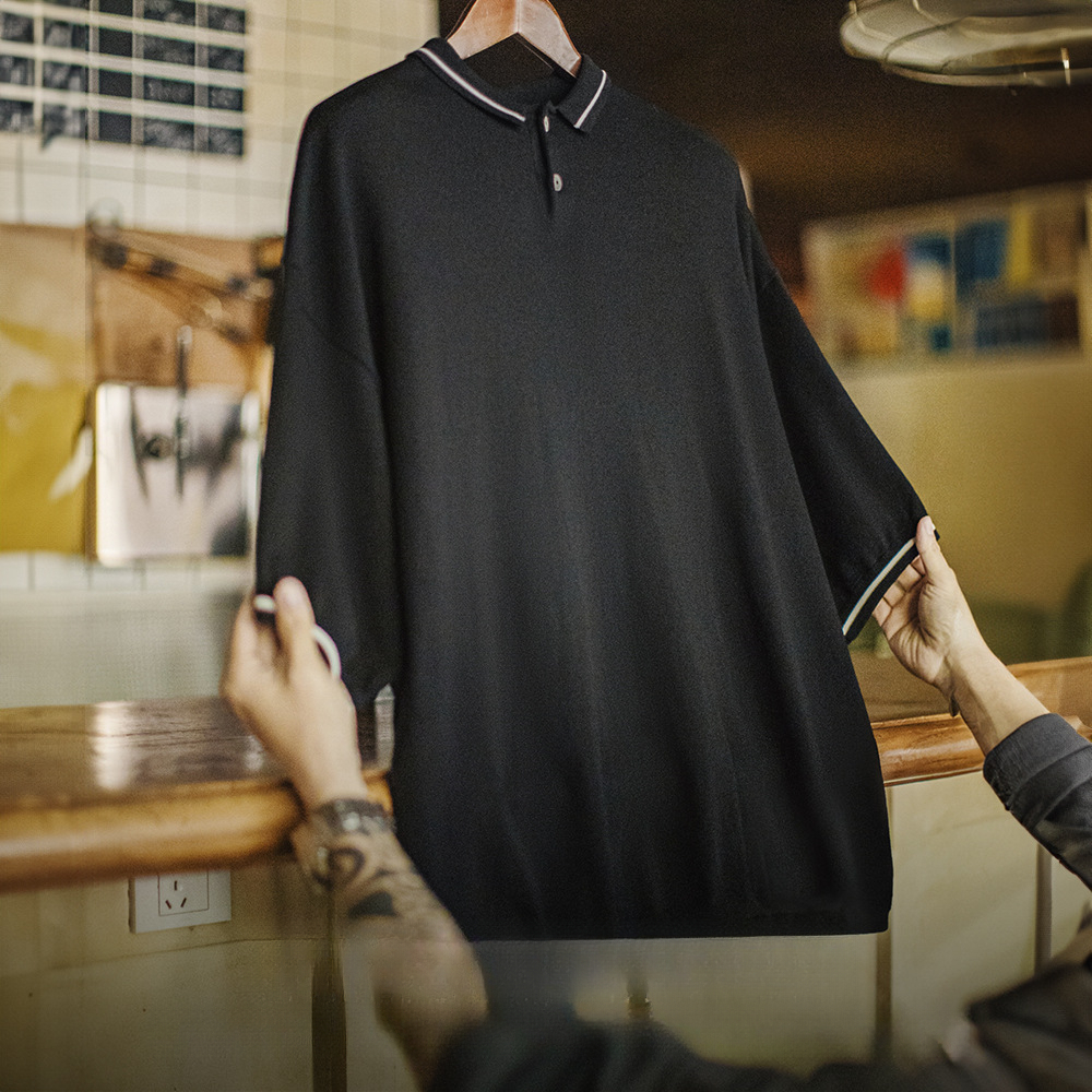 Summer American striped loose drape short sleeved polo shirt