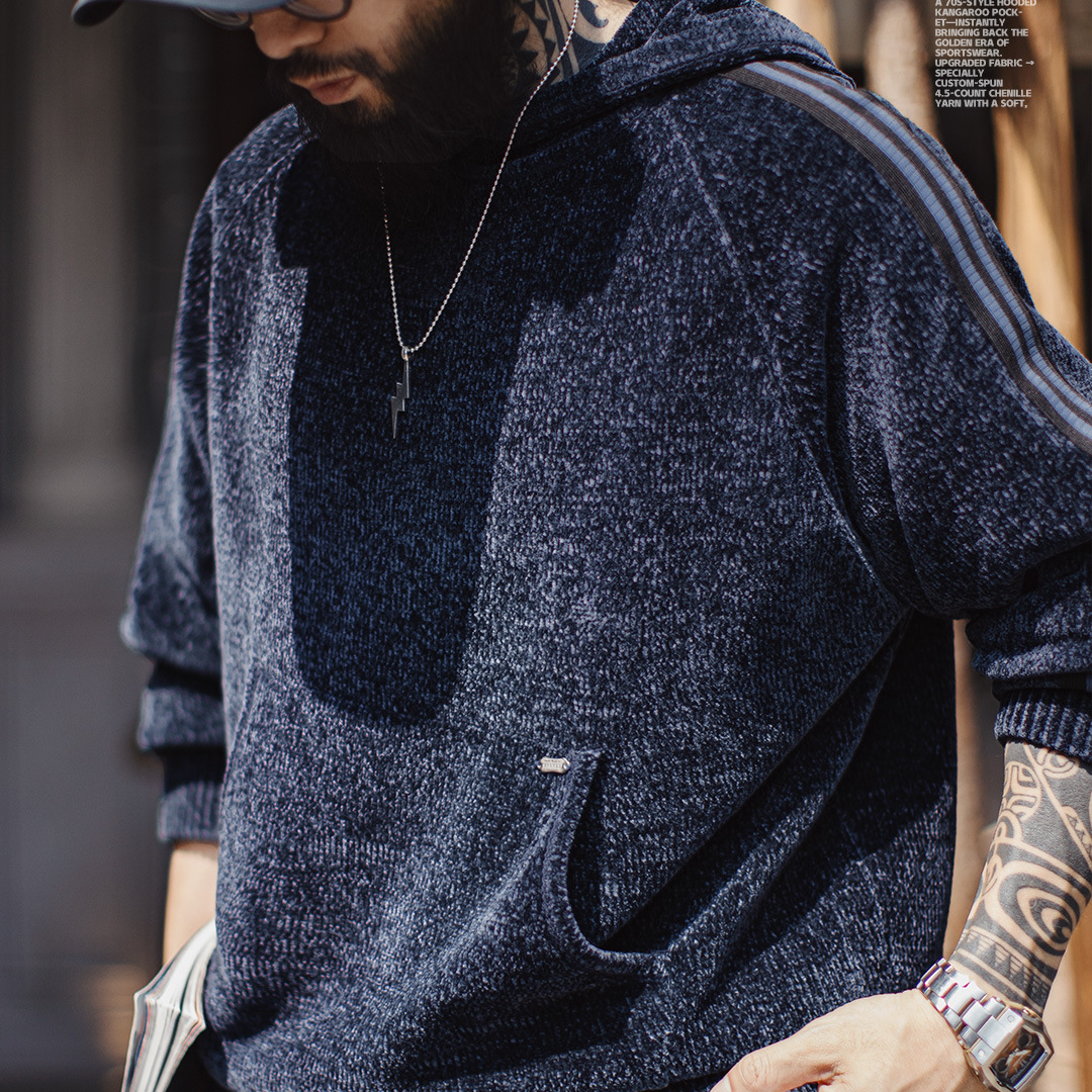 American Retro Chenille Pullover Warm Corduroy Thick Hoodie