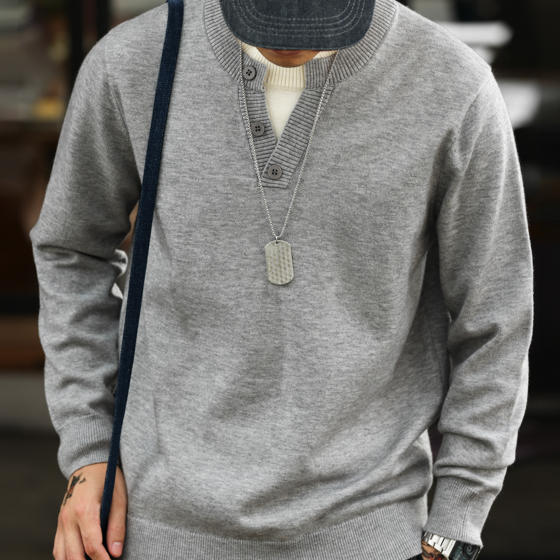 American Casual Vacation Two Piece Spliced V-Neck Men'S Wool T-shirts