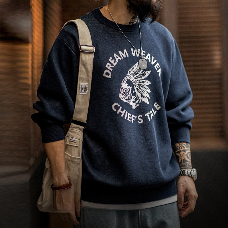 Maden Vintage Faux Linen Letter Clashing Sweater Ami Clicker Pullover Crew Neck Knit Sweater