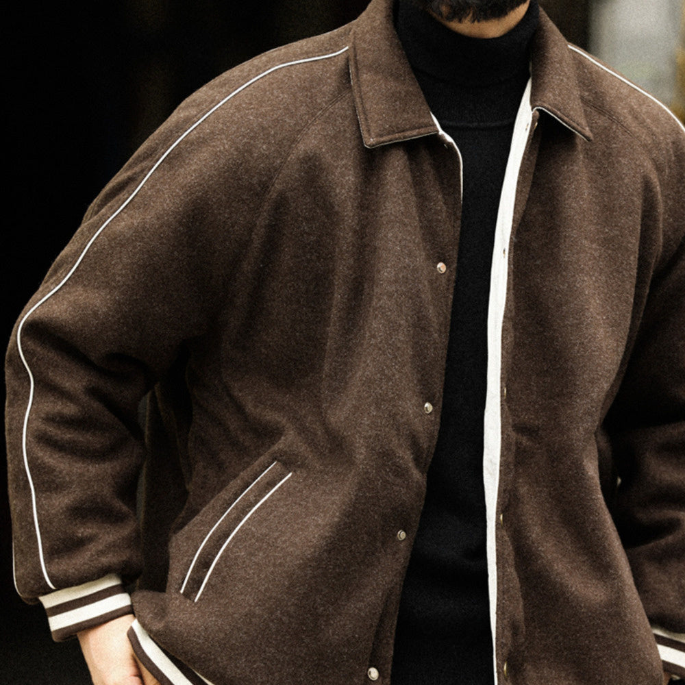 Vintage gallery type two sides wear lapel diffractive sewing warm casual baseball coat jacket