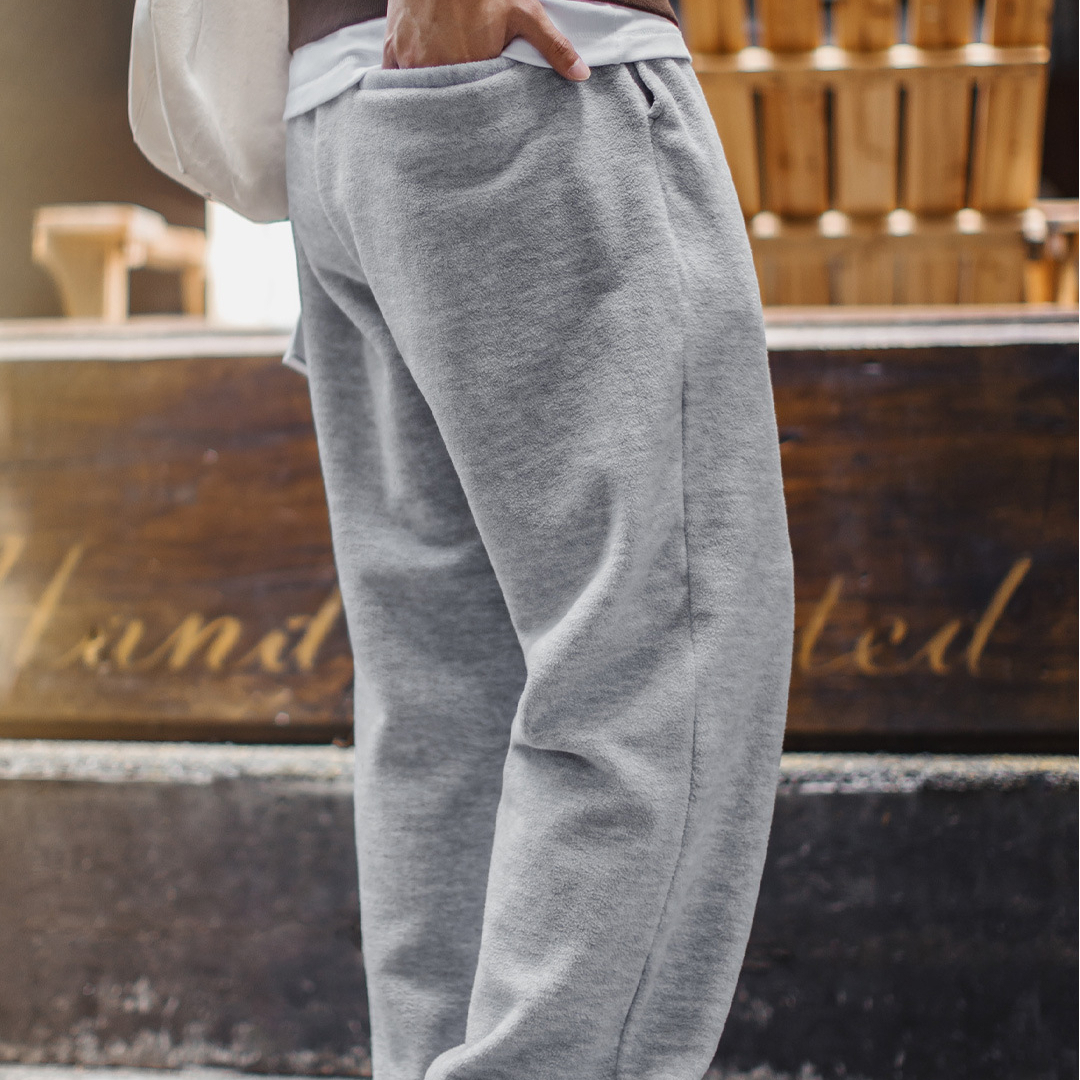American Casual Gray Fleece With Fleece Straight Leg Elastic Waistband And Ankle Long Pants