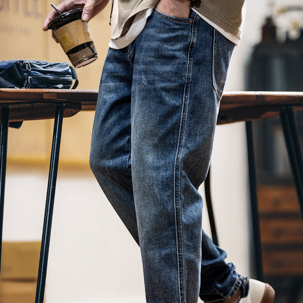 American retro spring/summer new washed casual men's denim jeans