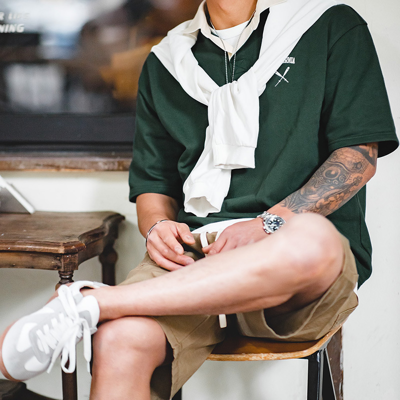 Maden Retro Contrast Color Polo Shirt Short Sleeve Loose Embroidered College Style Lapel T-shirt