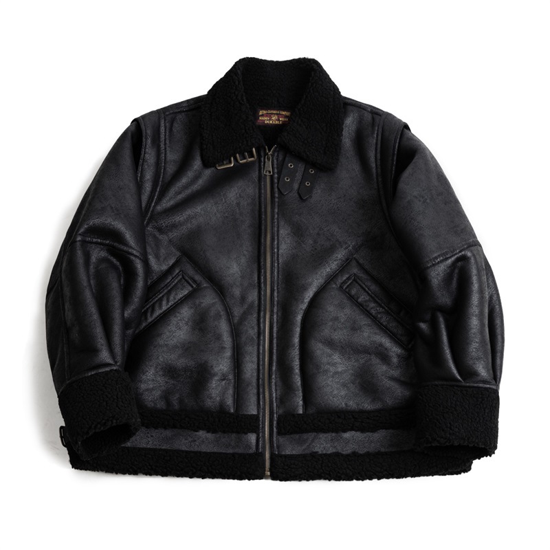 MADEN Retro B3 Bomber Fur Integrated Fleece Biker Suede Jacket