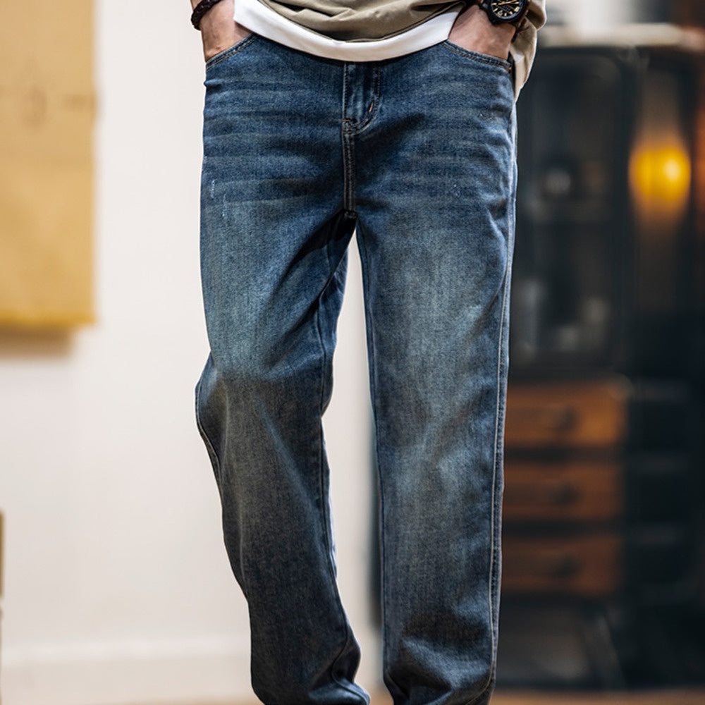 American retro spring/summer new washed casual men's denim jeans