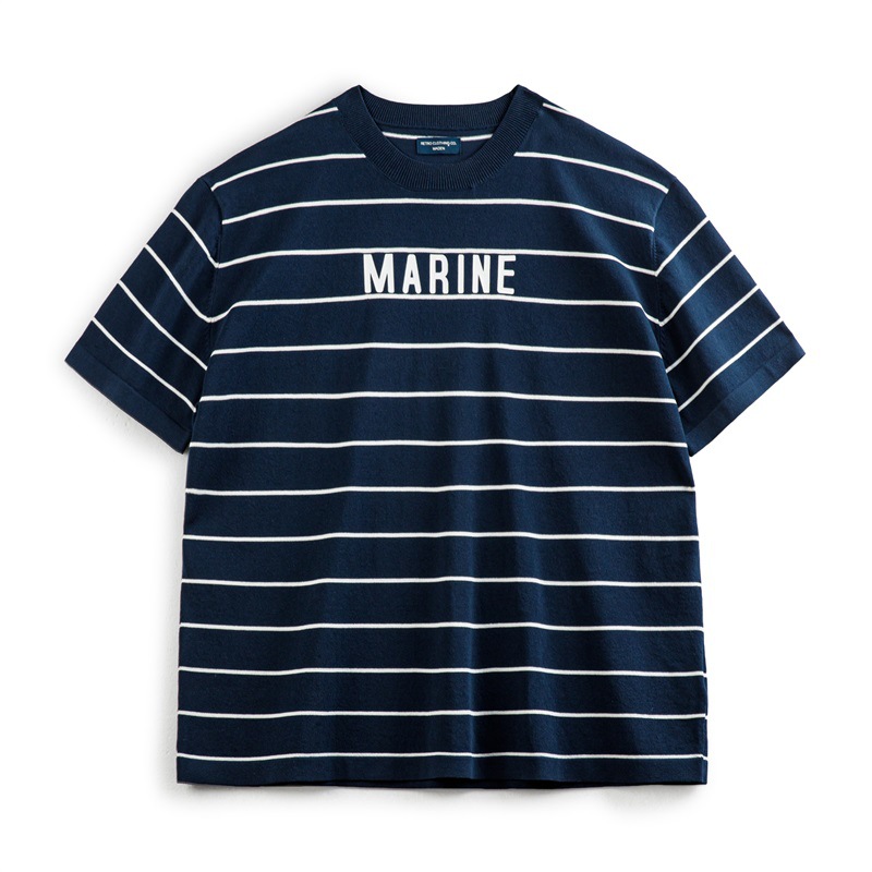 Maden Retro contrasting striped letter print half sleeved Sea Soul T-shirt