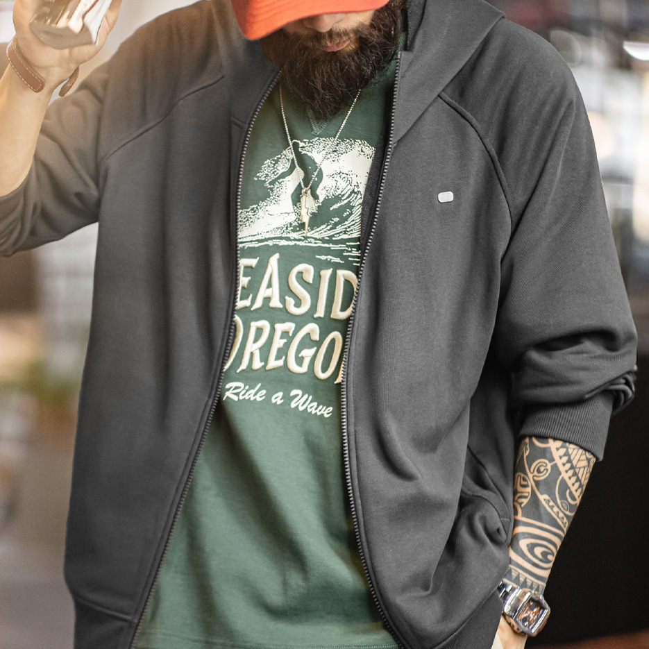 American Casual Gray Loose Fitting Raglan Sleeve Long Sleeved Jacket