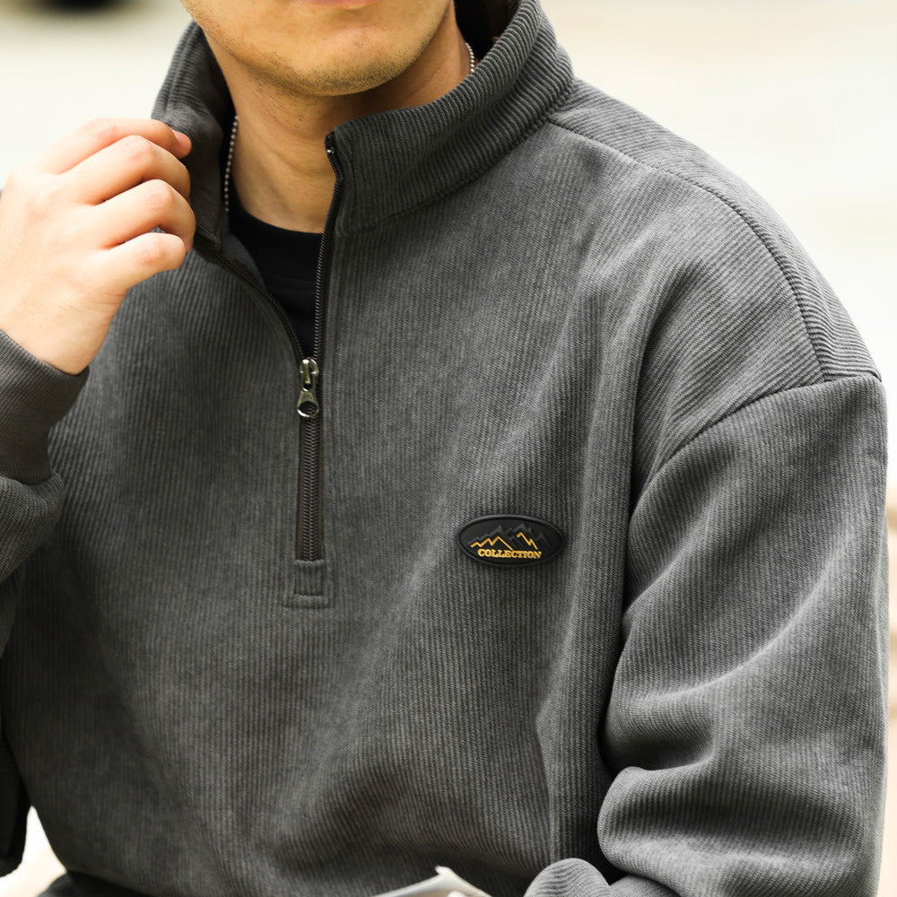 Vintage half-zip stand-up collar corduroy sweatshirt padded warm cleanfit tops jacket