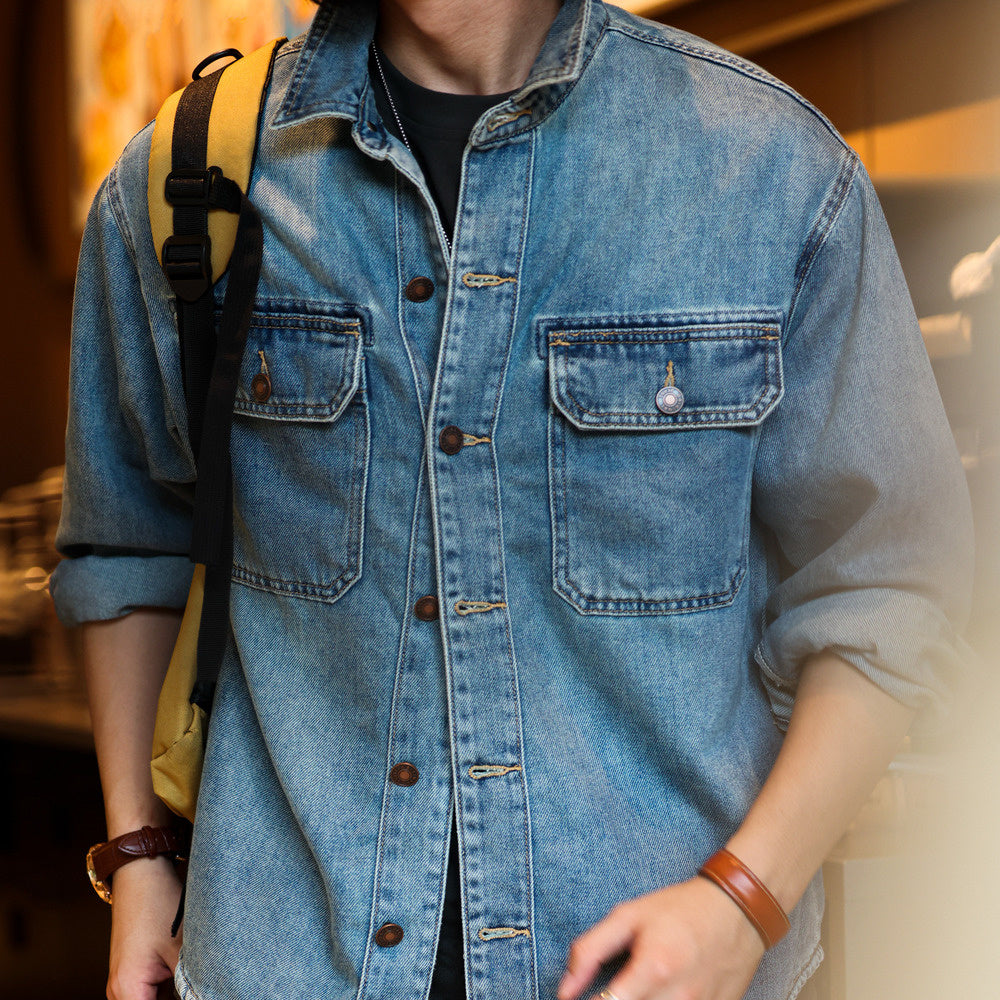 Washed 9.5oz denim shirt, Lyocell collar, workwear jacket