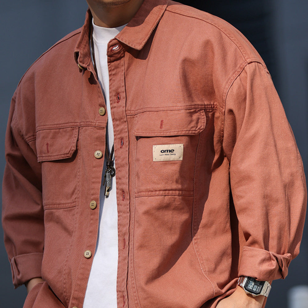 Men's long sleeved shirt jacket, pure cotton layered hunting suit shir