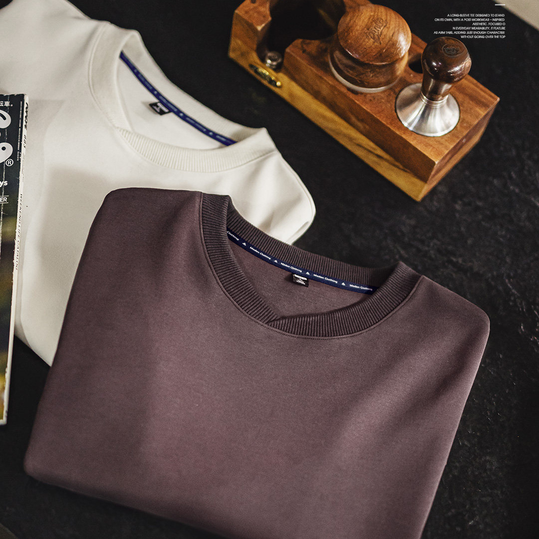 American retro cotton V-neck pullover white loose long sleeved T-shirt