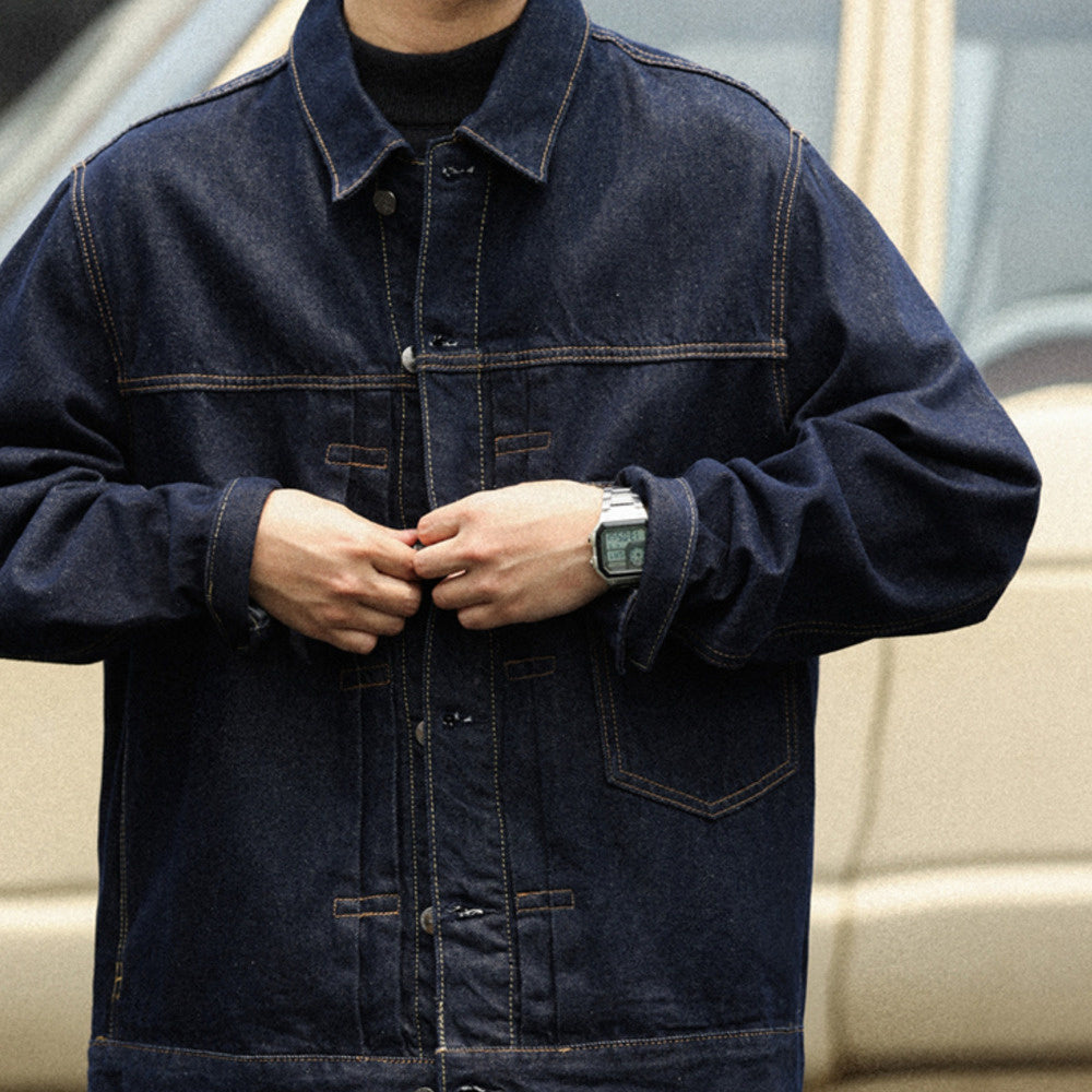 Storm Knight Cowboy Jacket, Deep Blue Amekhaki Collar, Bright Thread Jacket