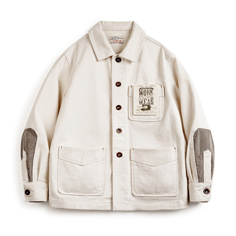 Maden French Retro Heavy Cotton Seed Shell Jacket Twill Cotton Collar Corduroy Splicing Coat