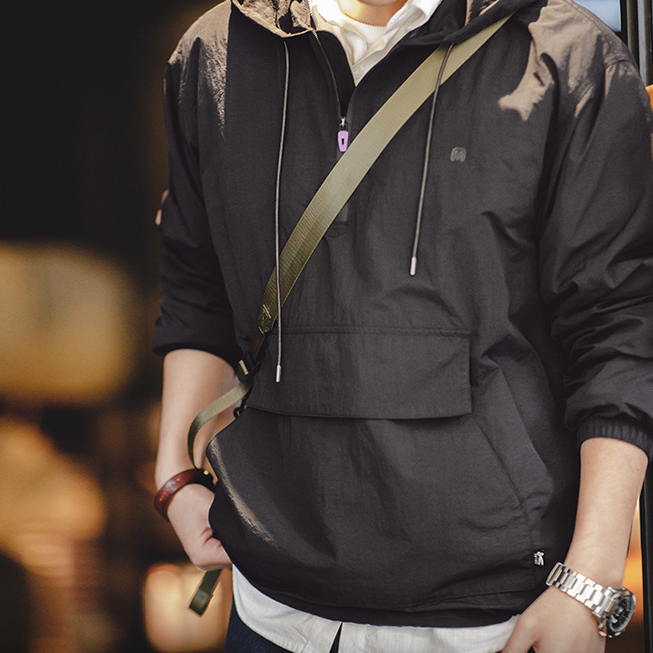 Maden Mountain outdoor half zip hooded jacket hoodie sports style loose casual pullover jacket