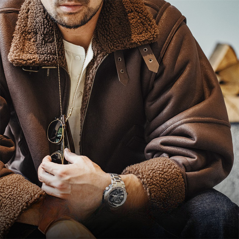 MADEN Retro B3 Bomber Fur Integrated Fleece Biker Suede Jacket