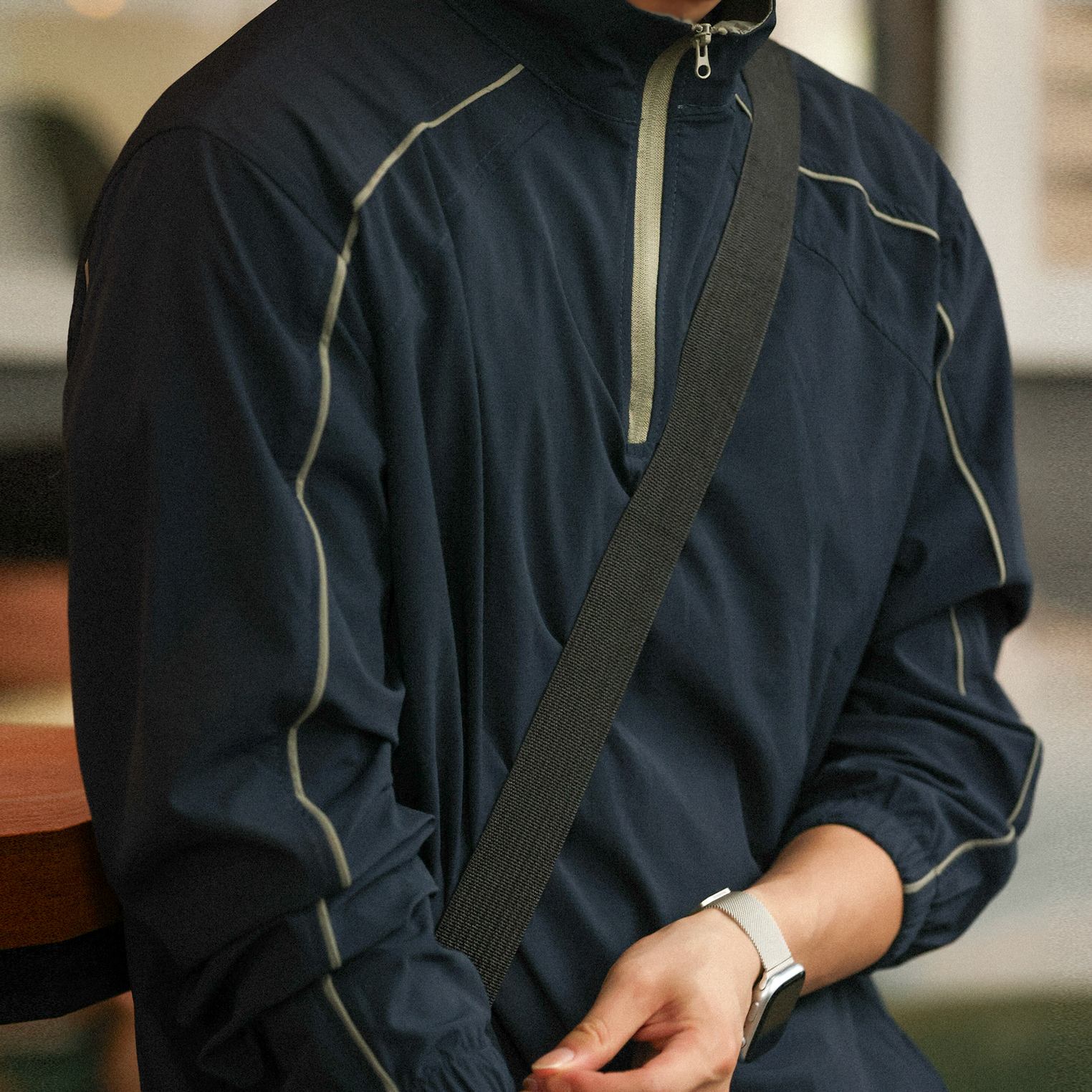 American retro half zipper stand up collar men's thin breathable outdoor casual sports jacket