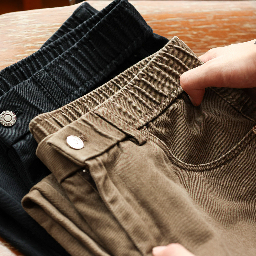 Washed pure cotton casual pants cleanfit basic commuting straight leg pants