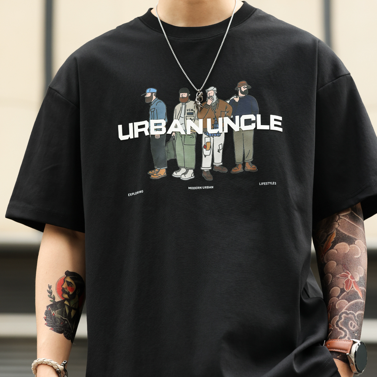 American casual printed men's summer 220g cotton short sleeved T-shirt