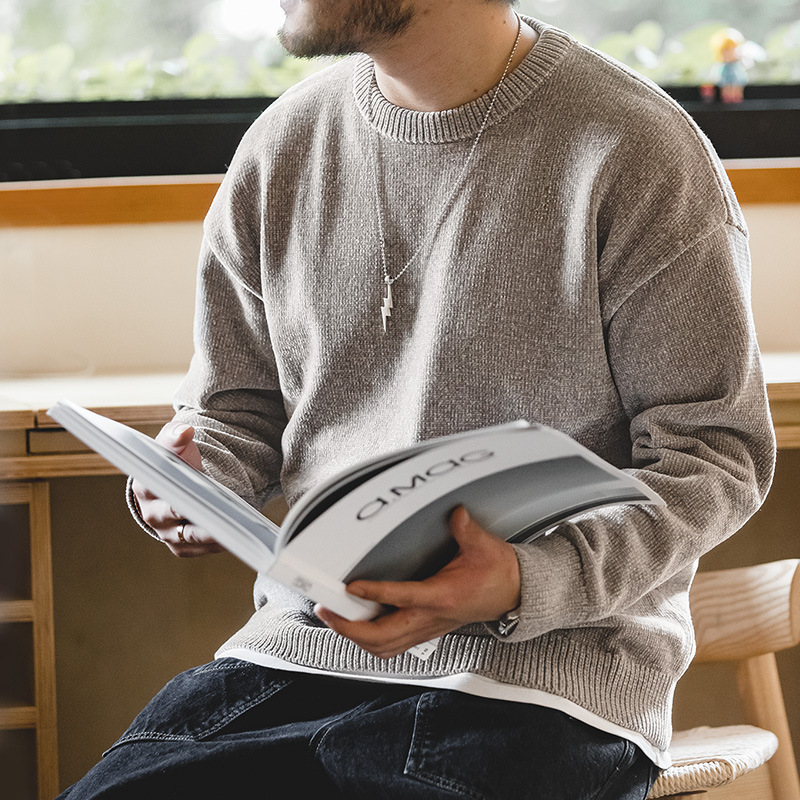 Maden Casual Chenille round Neck Sweater Warm Skin-Friendly Bottoming Sweater Lazy Top