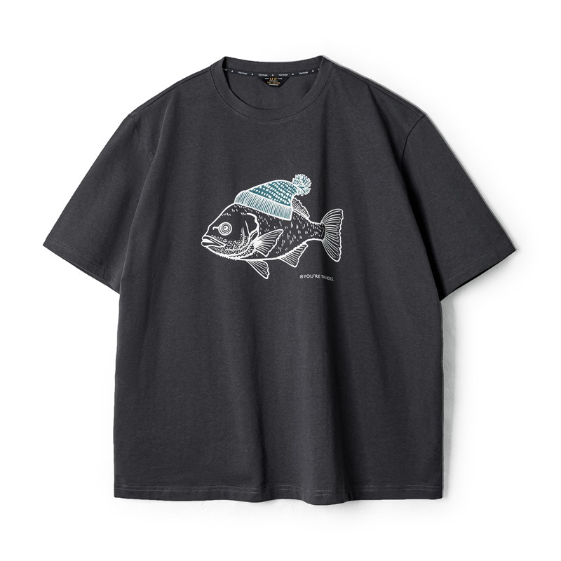 Maden Vintage deep-sea fish flocking printed T-shirt animal pure cotton round neck short sleeved T-shirt