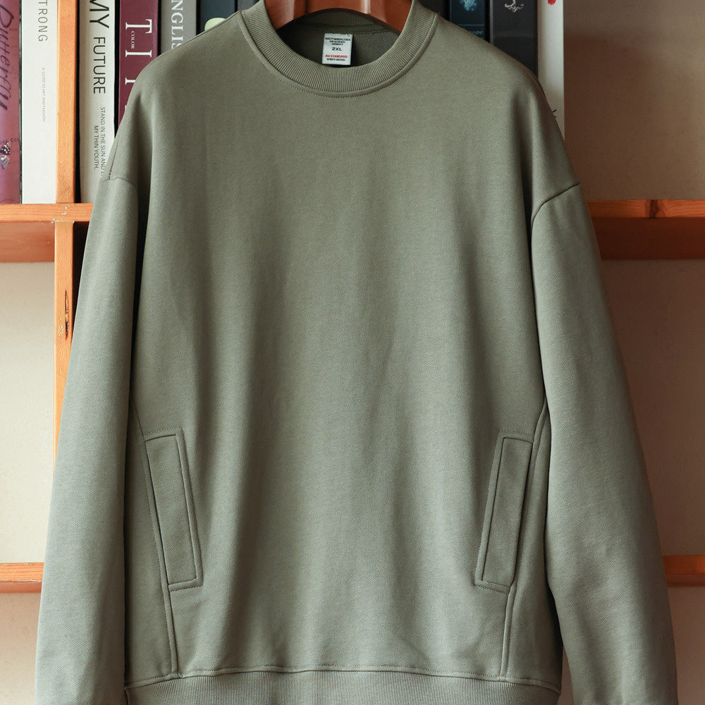 480g heavy knit terry sweater side seam pockets cityboy pullover round neck top tide