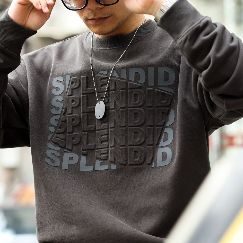 BGYO American Fleece Letter Steel Print Round Neck Hoodie Men's Loose 