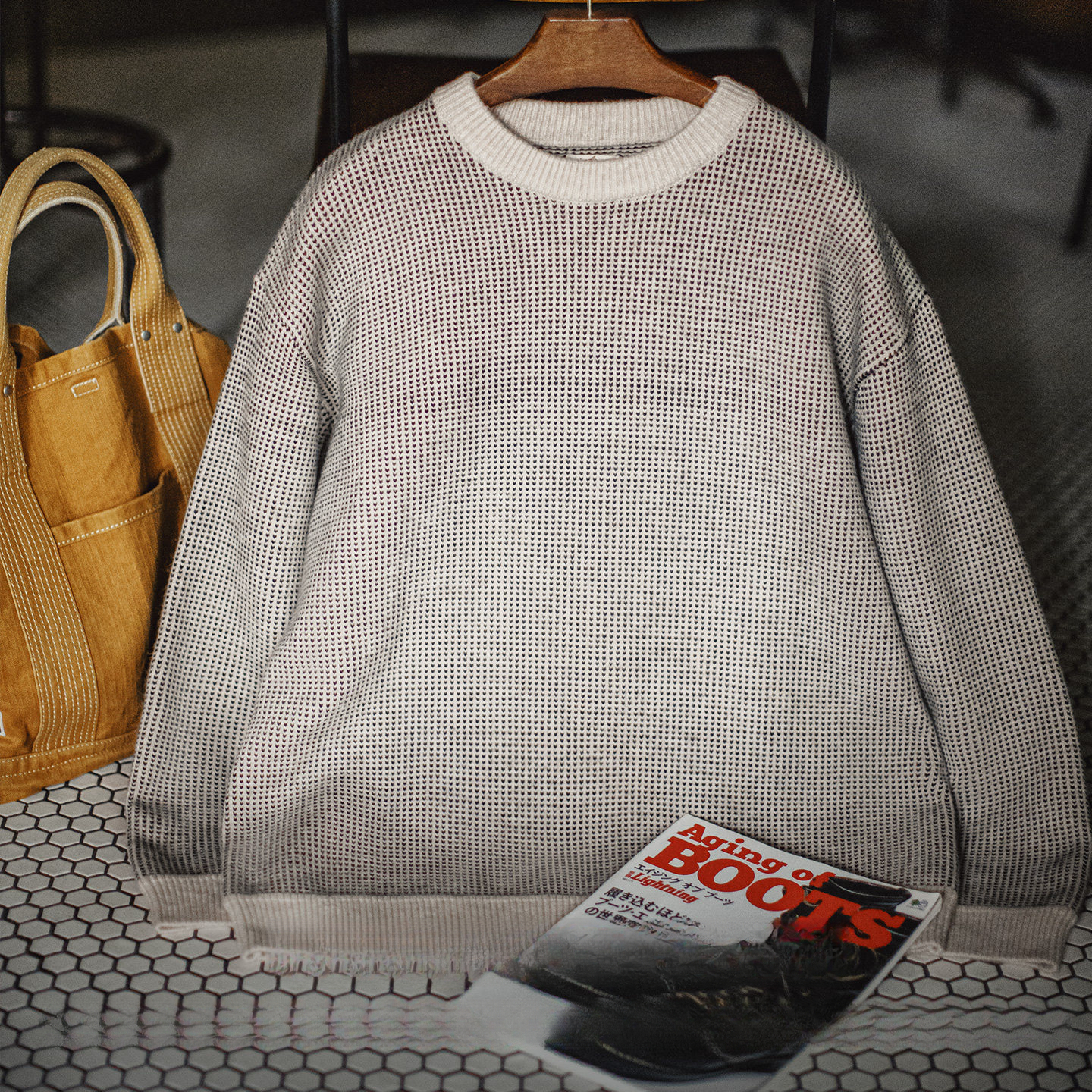 American Style Vintage Grey Round Neck Loose Hanging Warm Sweater