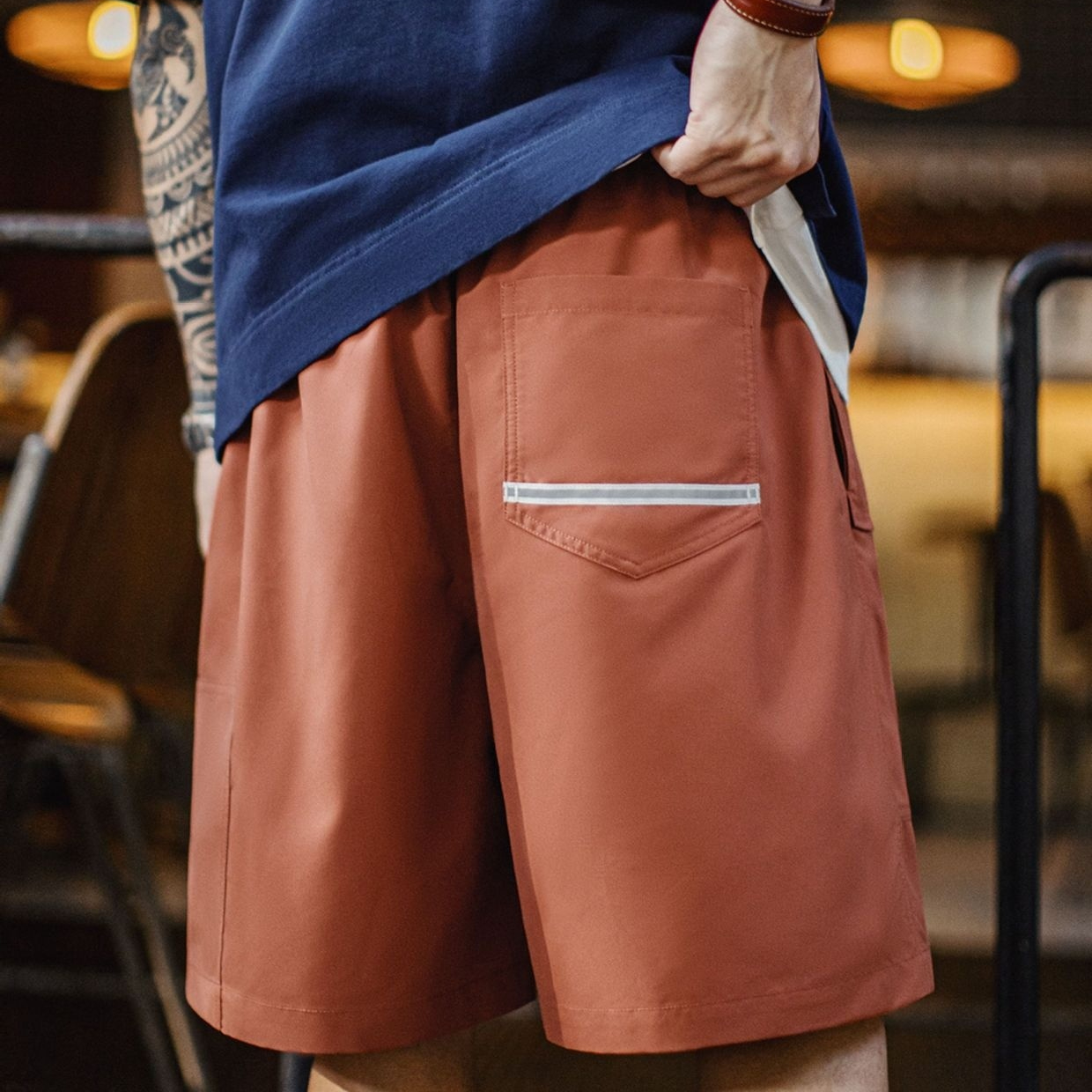 Summer American drawstring straight tube loose large pocket shorts