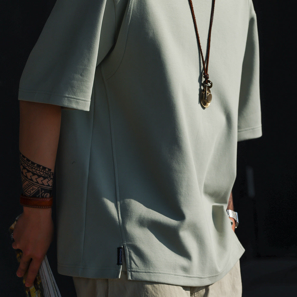 American casual 230g space cotton men's sports splicing short sleeved T-shirt