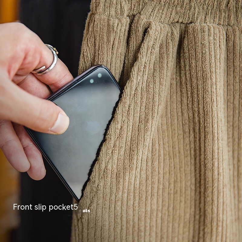 Maden Retro knitted dark gray elastic waist drawstring sports straight leg wide leg pants