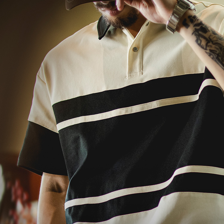 American Retro Men'S Summer New Style Contrasting Color Elastic Loose Polo Shirt