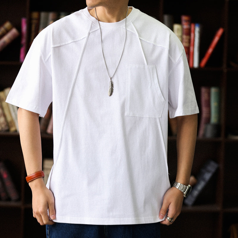 Japanese retro men's loose round neck pure cotton short sleeved T-shirt