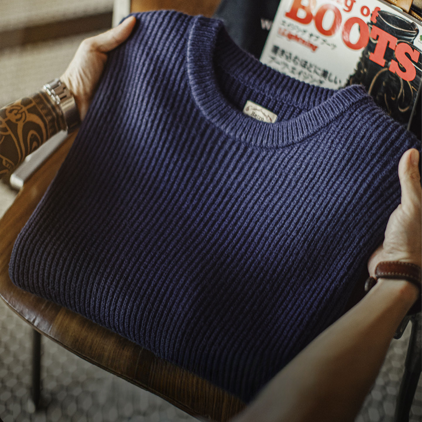 American Blue Pit Stripe Round Neck Pullover With Hanging Stripe Top